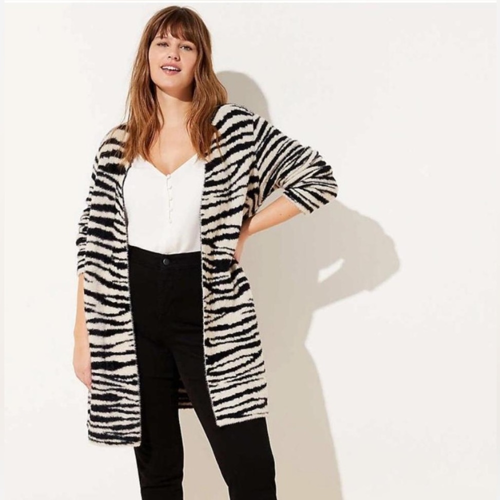 LOFT Black and White Striped Cardigan